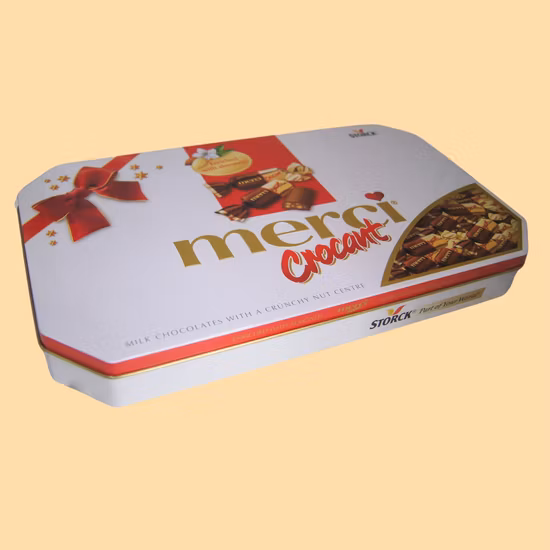 Lata de embalagem de chocolate de qualidade alimentar, lata de comida, embalagem de lata de metal para doces, chocolate, biscoitos, biscoitos e lanches