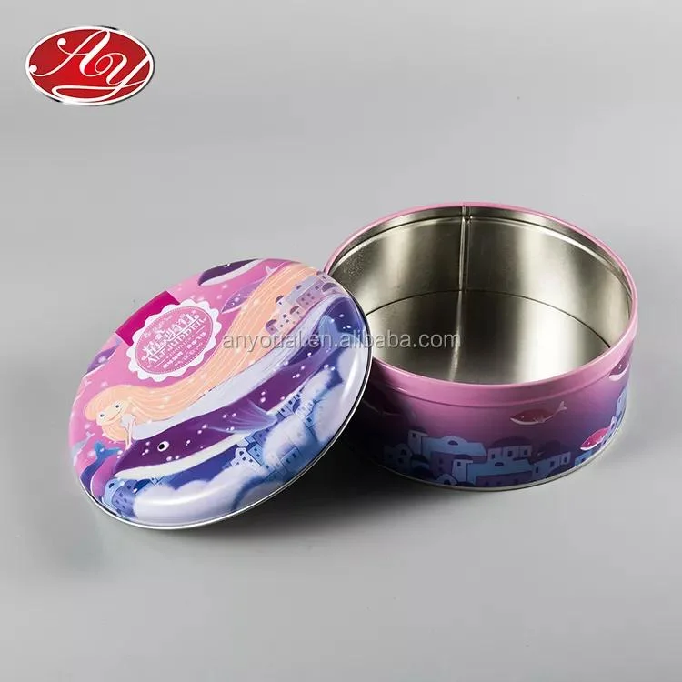 Gift Cookie Candy Chocolate Cake Round Metal Storage Packaging Tin Box