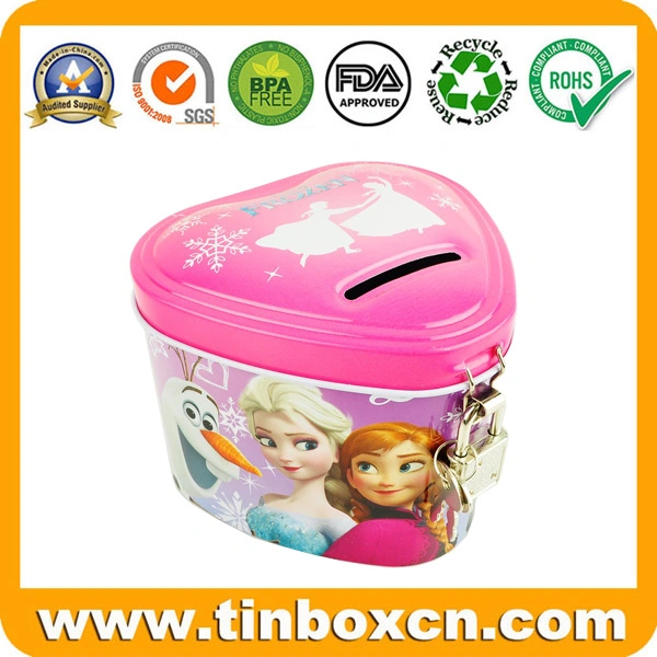 Round Metal Tin Coin Bank with Lock, Saving Money Box