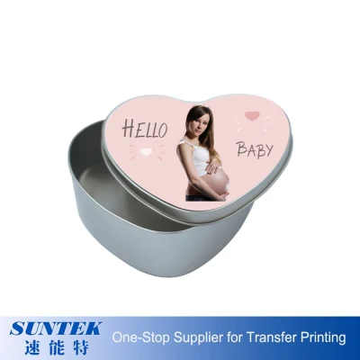 Impressão personalizada de transferência de calor 2D caixa de lata de doces de metal formato de coração