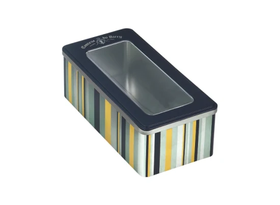 Preço de fábrica retangular lata de tempero com janela transparente para animais de estimação caixa de lata de embalagem de tempero personalizada
